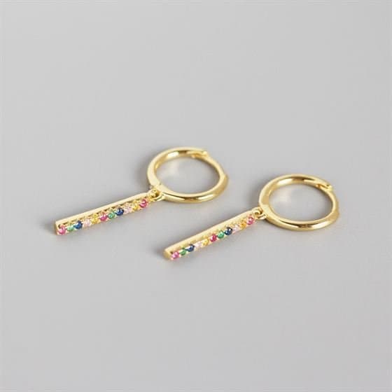 Colourful CZ Stick 925 Sterling Silver Leverback Earrings