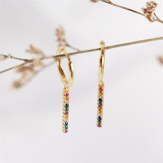 Colourful CZ Stick 925 Sterling Silver Leverback Earrings