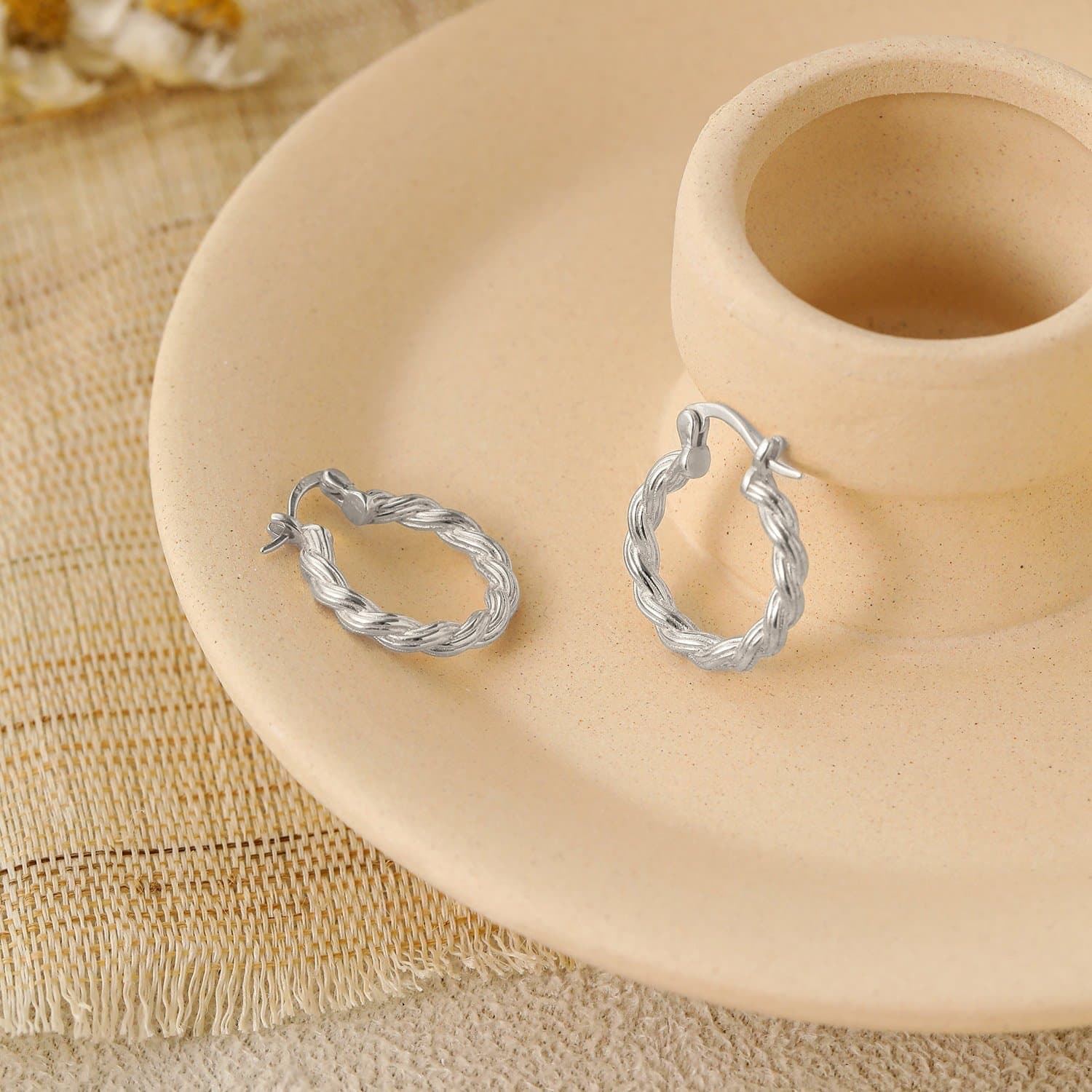 Twisted 925 Sterling Silver Hoop Earrings