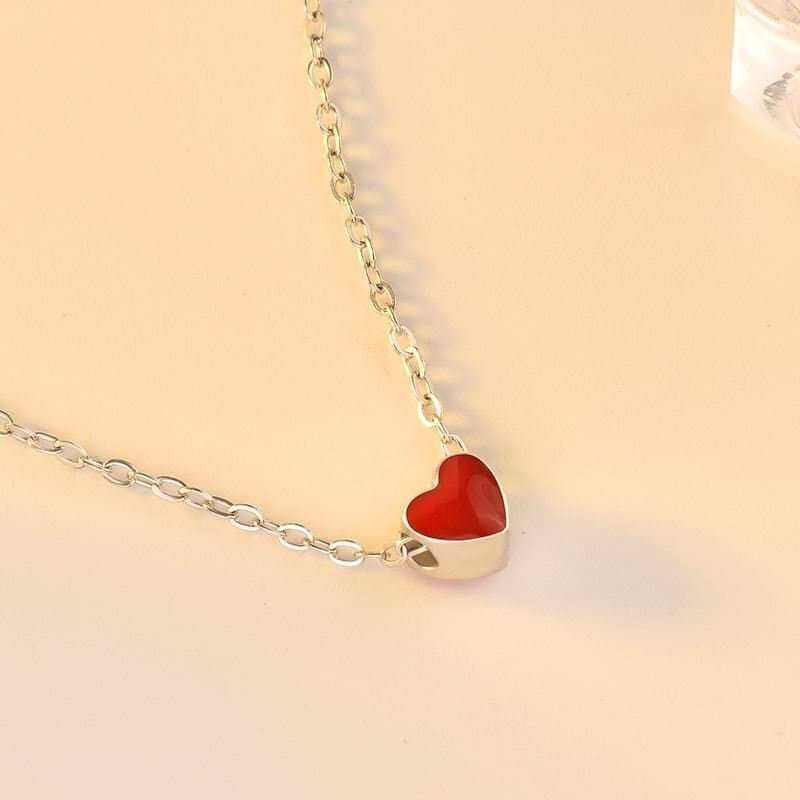 Mini Red Heart Chain 925 Sterling Silver Necklace