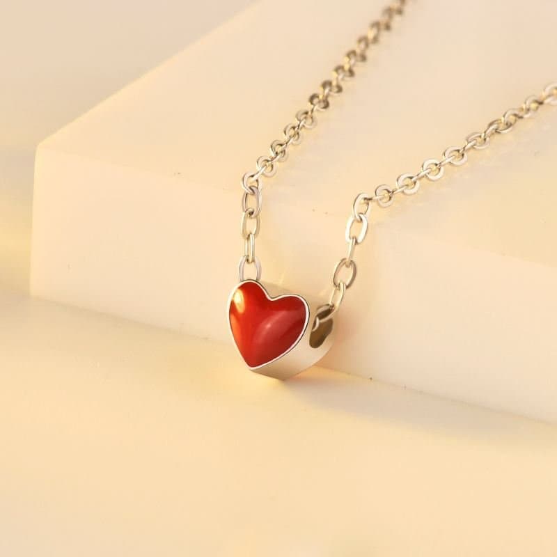 Mini Red Heart Chain 925 Sterling Silver Necklace