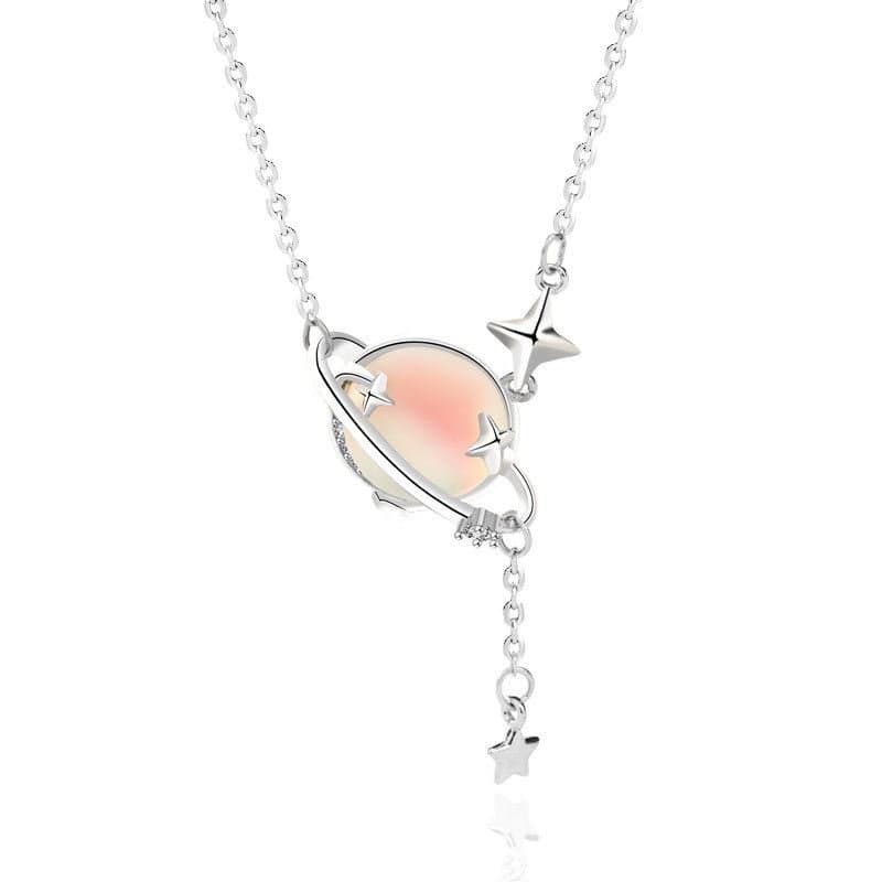Natural Moonstone Planet Stars 925 Sterling Silver Necklace