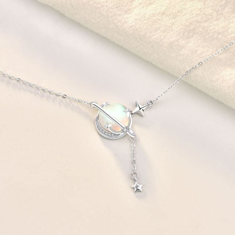 Natural Moonstone Planet Stars 925 Sterling Silver Necklace