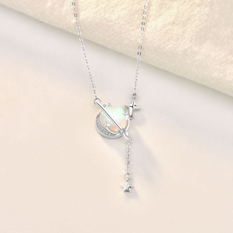 Natural Moonstone Planet Stars 925 Sterling Silver Necklace