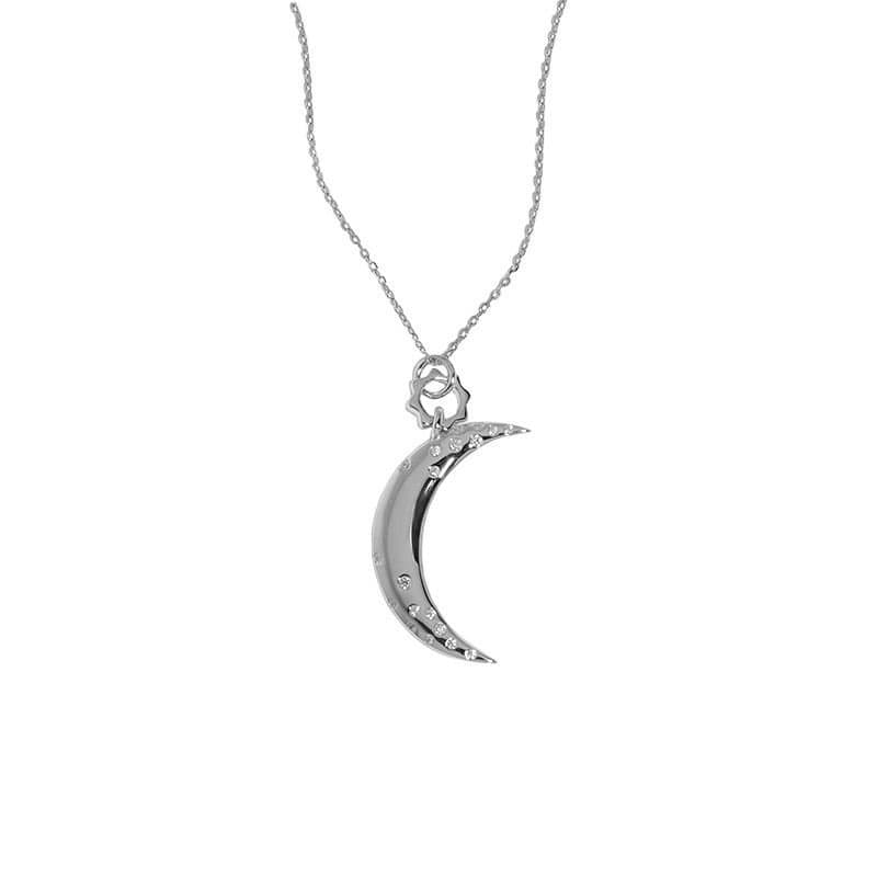 CZ Crescent Moon 925 Sterling Silver Necklace