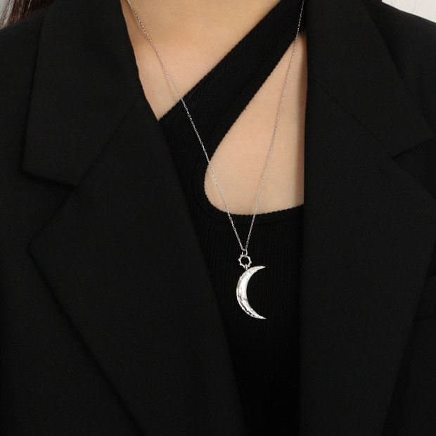 CZ Crescent Moon 925 Sterling Silver Necklace