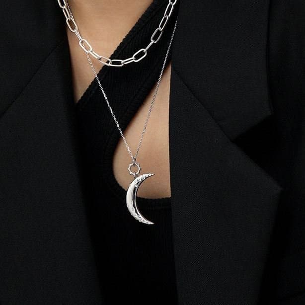 CZ Crescent Moon 925 Sterling Silver Necklace