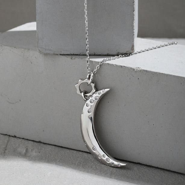 CZ Crescent Moon 925 Sterling Silver Necklace