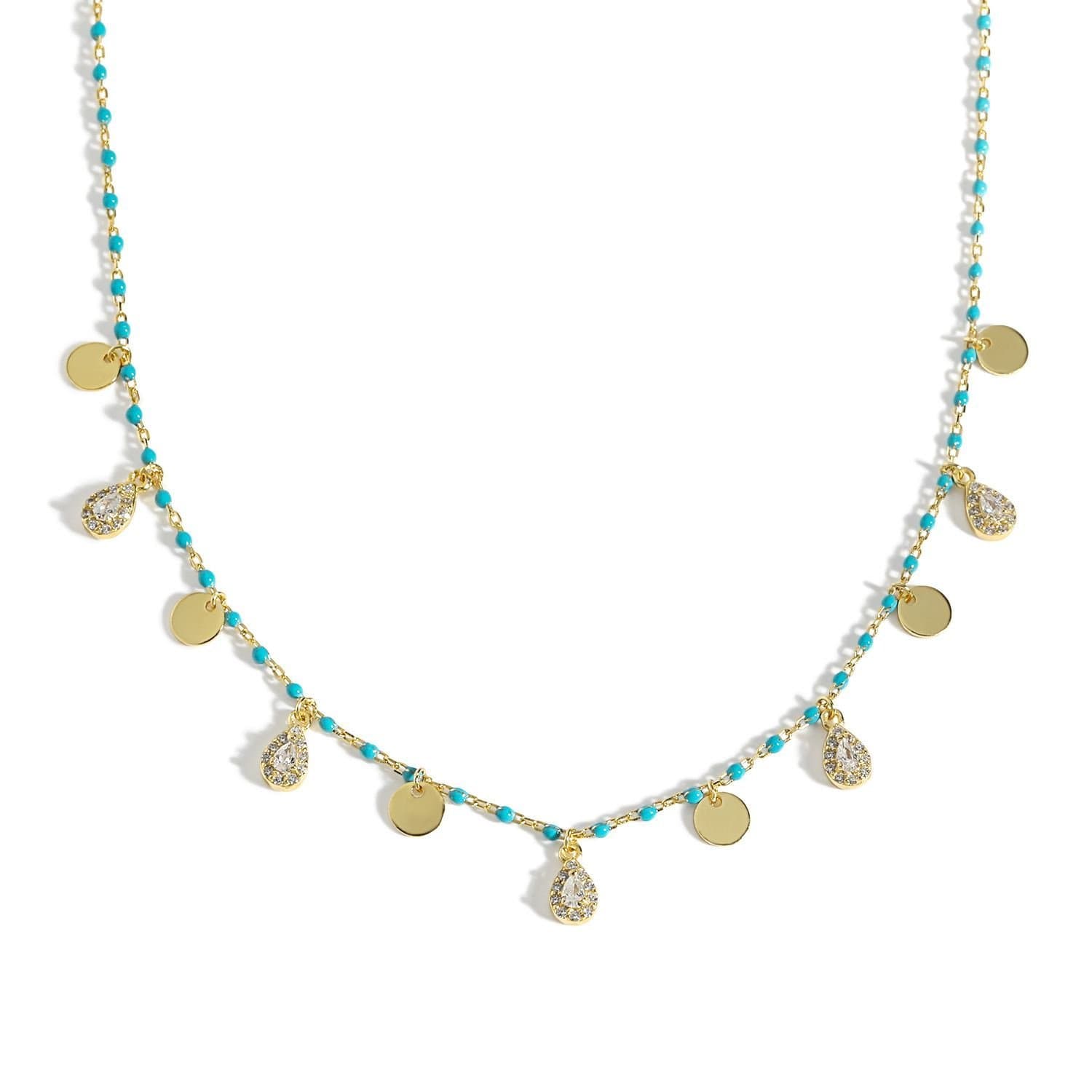 Waterdrop CZ 925 Sterling Silver Blue Enamel Necklace