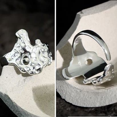 Irregular Lava Texture 925 Sterling Silver Adjustable Ring