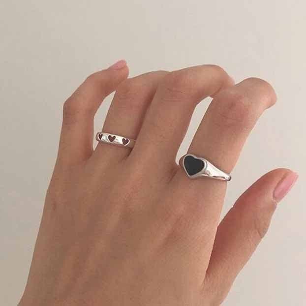 Hollow Heart 925 Sterling Silver Adjustable Ring