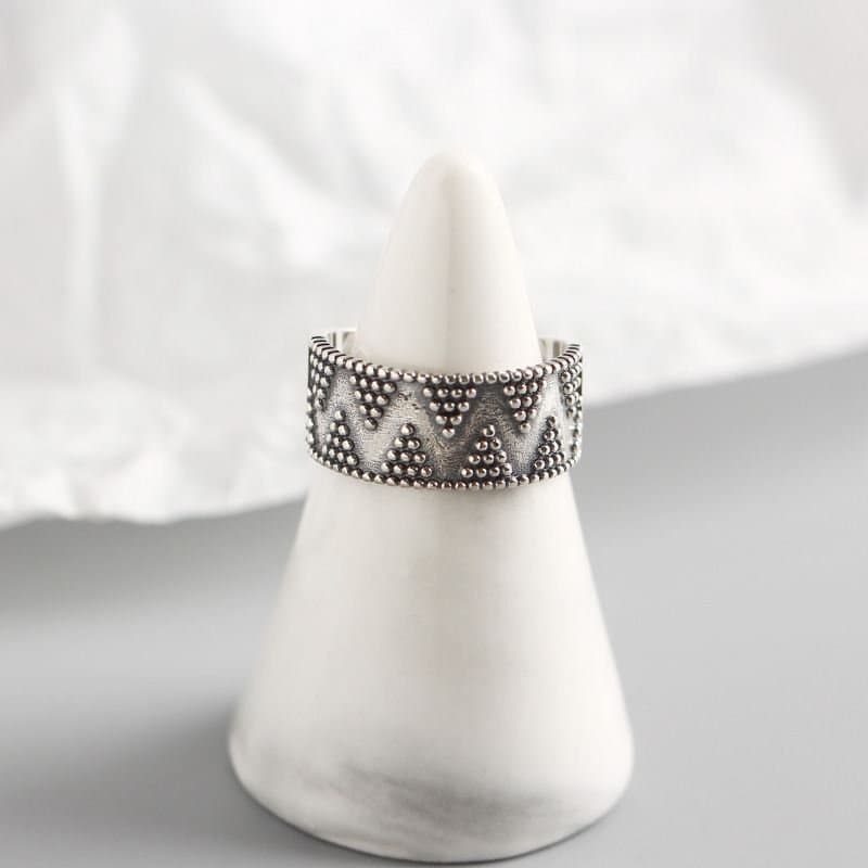 Vintage Dots Wide 925 Sterling Silver Adjustable Ring