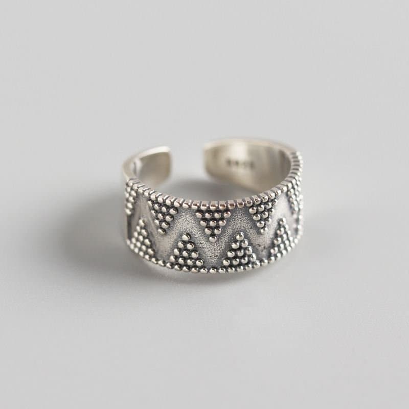 Vintage Dots Wide 925 Sterling Silver Adjustable Ring