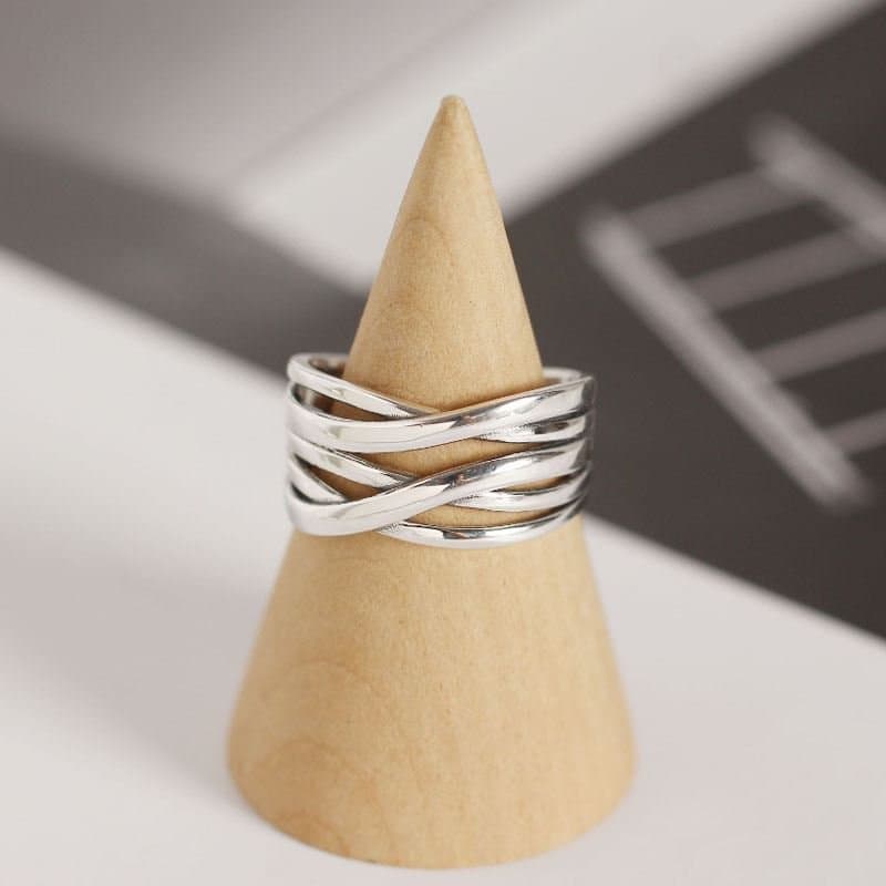 Vintage Lines Cross 925 Sterling Silver Wide Adjustable Ring