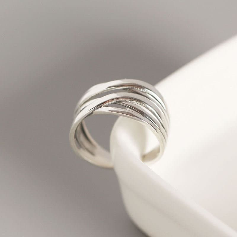 Vintage Lines Cross 925 Sterling Silver Wide Adjustable Ring