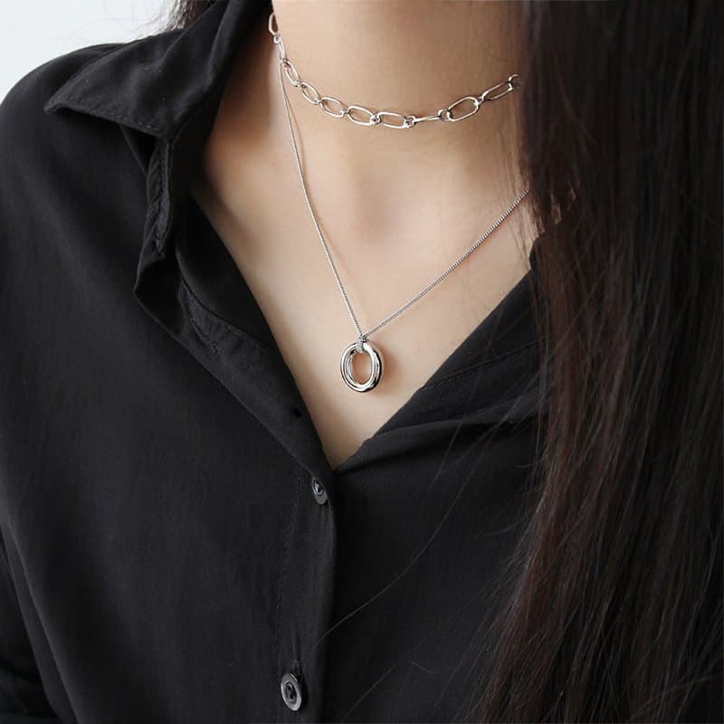 Office Circle Ring 925 Sterling Silver Necklace