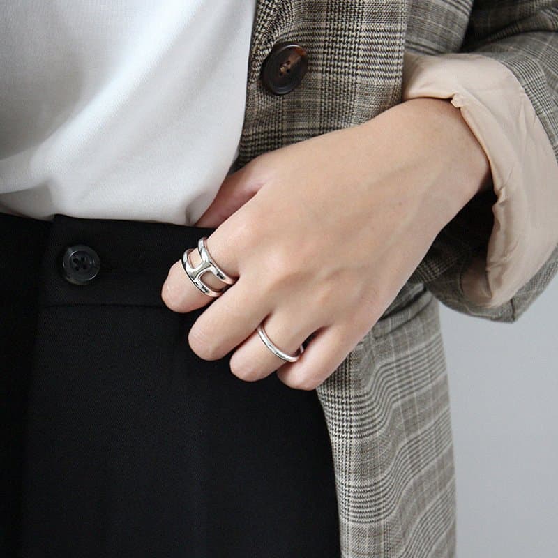 H Double 925 Sterling Silver Adjustable Ring