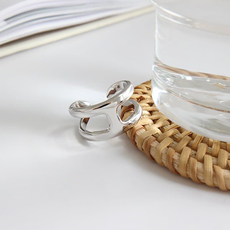 H Double 925 Sterling Silver Adjustable Ring