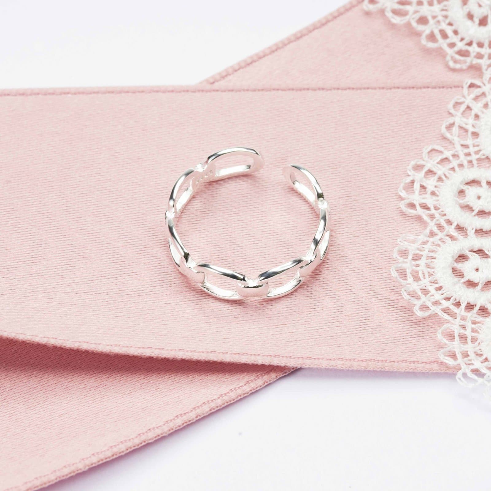 Hollow Geometric Bamboo Chain 925 Sterling Silver Adjustable Ring