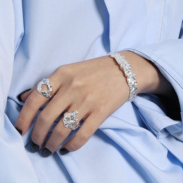 Irregular 925 Sterling Silver Open Bangle