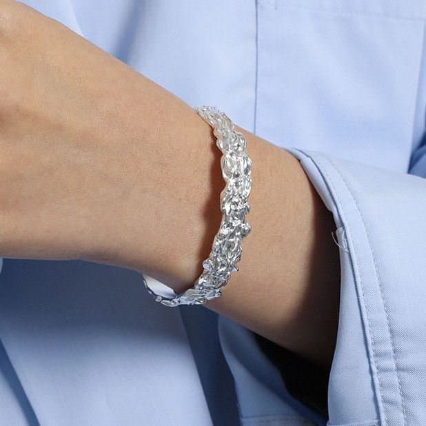 Irregular 925 Sterling Silver Open Bangle