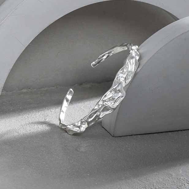 Irregular 925 Sterling Silver Open Bangle