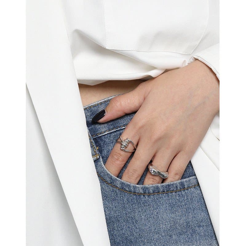 Round CZ Irregular Peanut 925 Sterling Silver Adjustable Ring