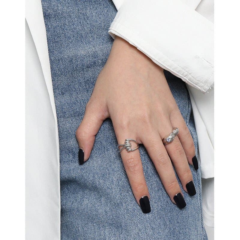 Round CZ Irregular Peanut 925 Sterling Silver Adjustable Ring
