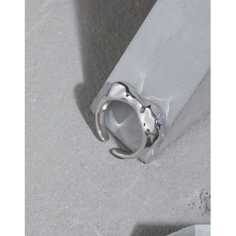 Round CZ Irregular Peanut 925 Sterling Silver Adjustable Ring