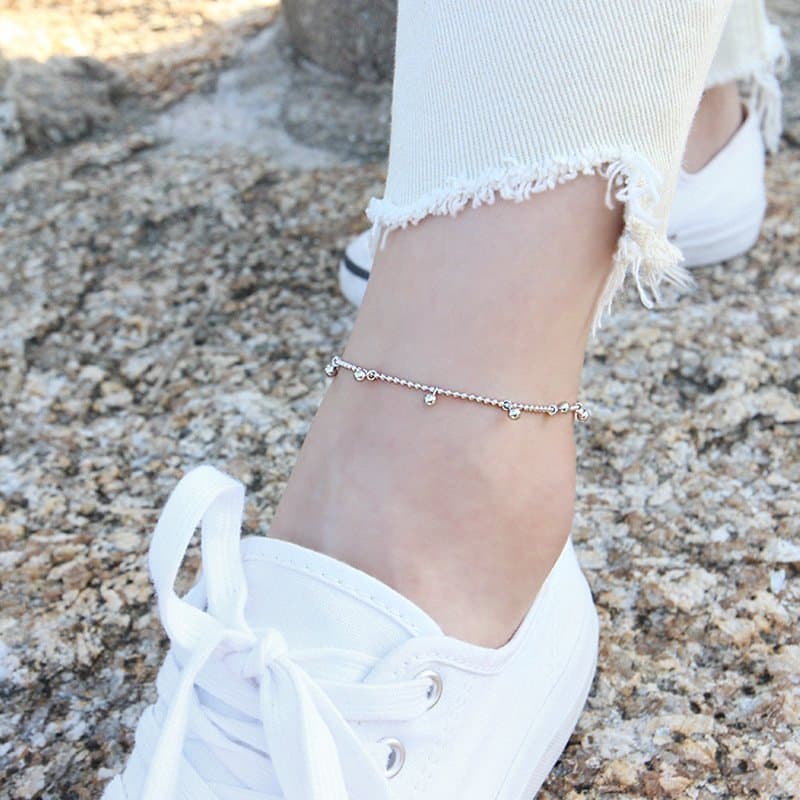 Dangle Beads Chain 925 Sterling Silver Anklet