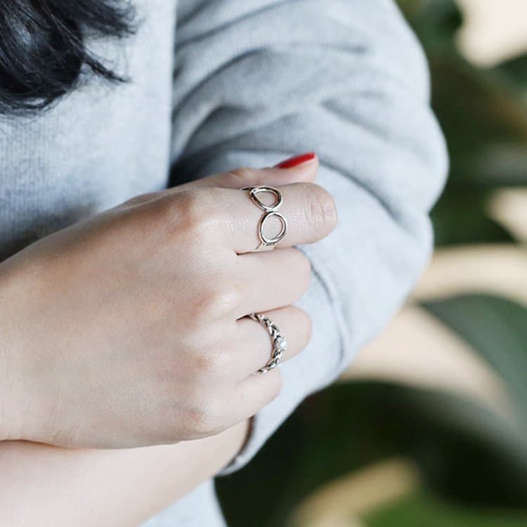 Hollow Circles Geometric 925 Sterling Silver Adjustable Ring