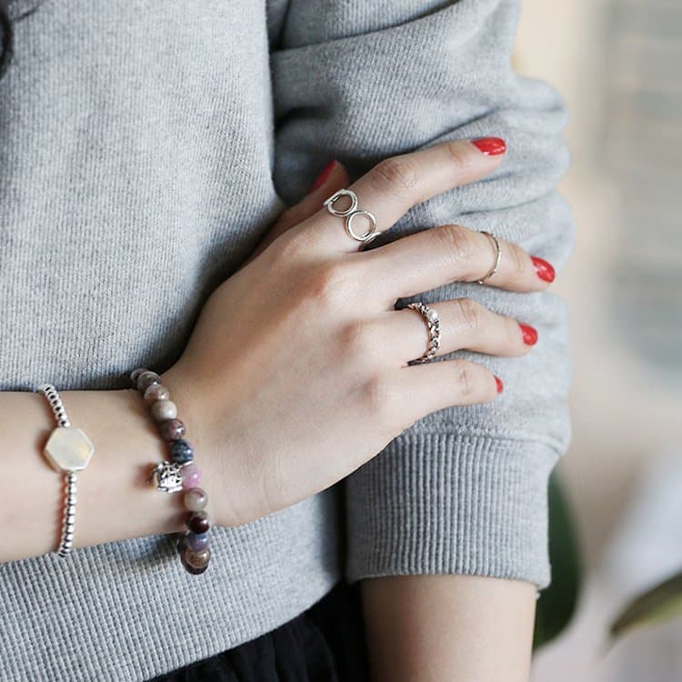 Hollow Circles Geometric 925 Sterling Silver Adjustable Ring