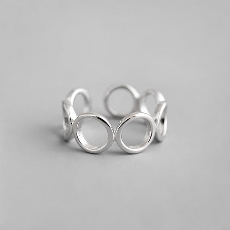 Hollow Circles Geometric 925 Sterling Silver Adjustable Ring