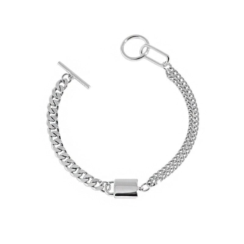 Asymmetric Curb Chain OT 925 Sterling Silver Bracelet