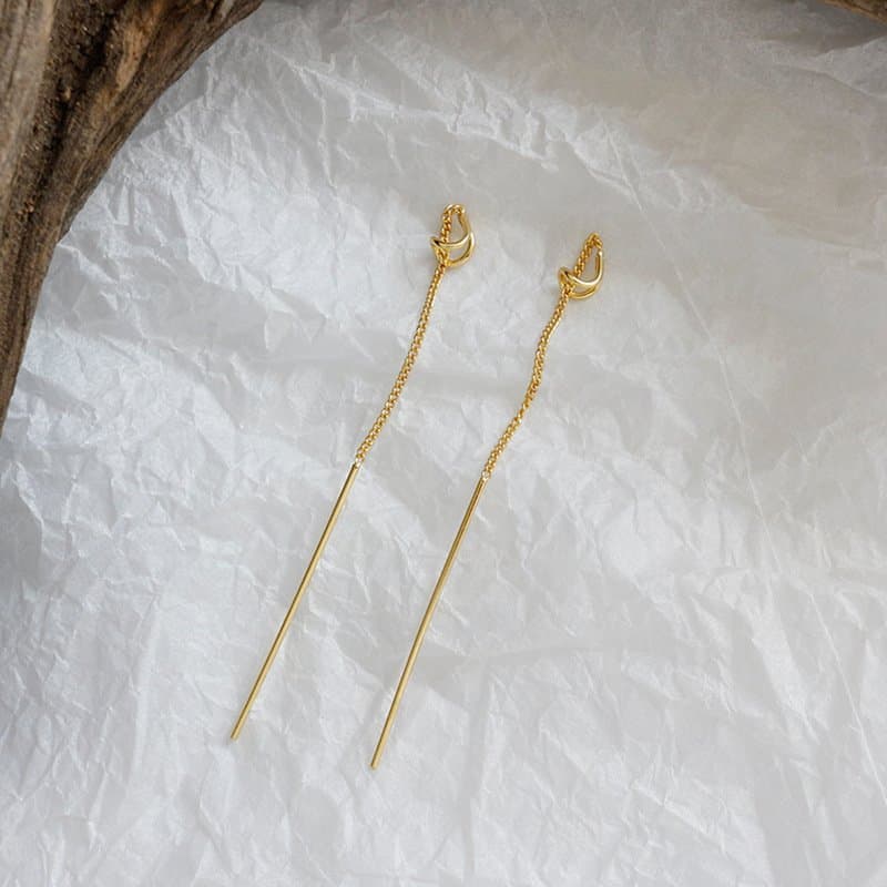 Asymmetric Geometric Triangle Tassels 925 Sterling Silver Thread Dangling Earrings