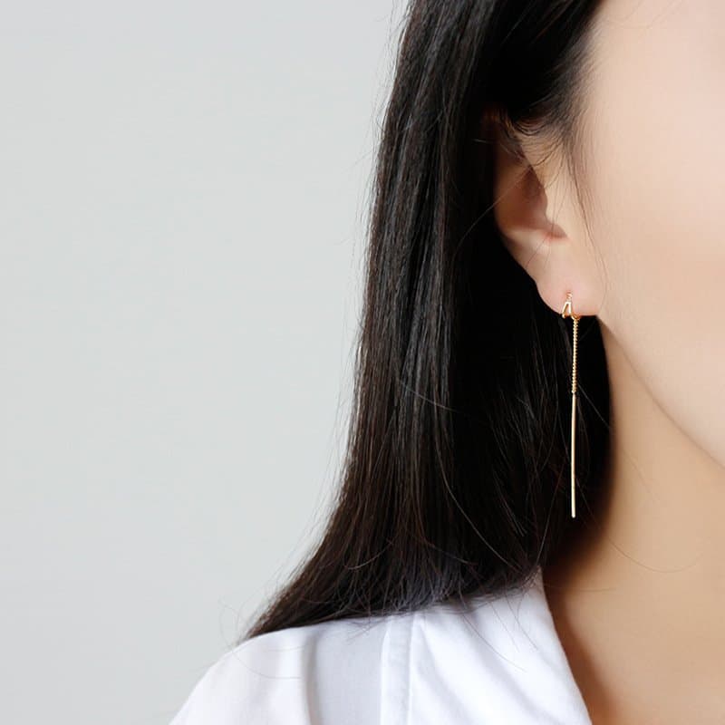 Asymmetric Geometric Triangle Tassels 925 Sterling Silver Thread Dangling Earrings