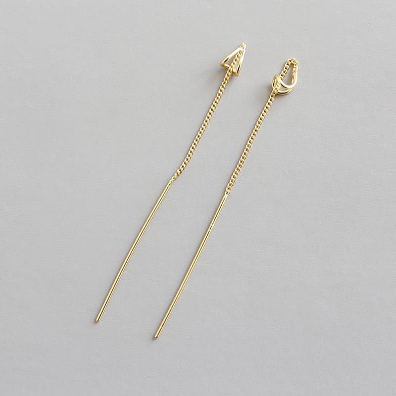 Asymmetric Geometric Triangle Tassels 925 Sterling Silver Thread Dangling Earrings