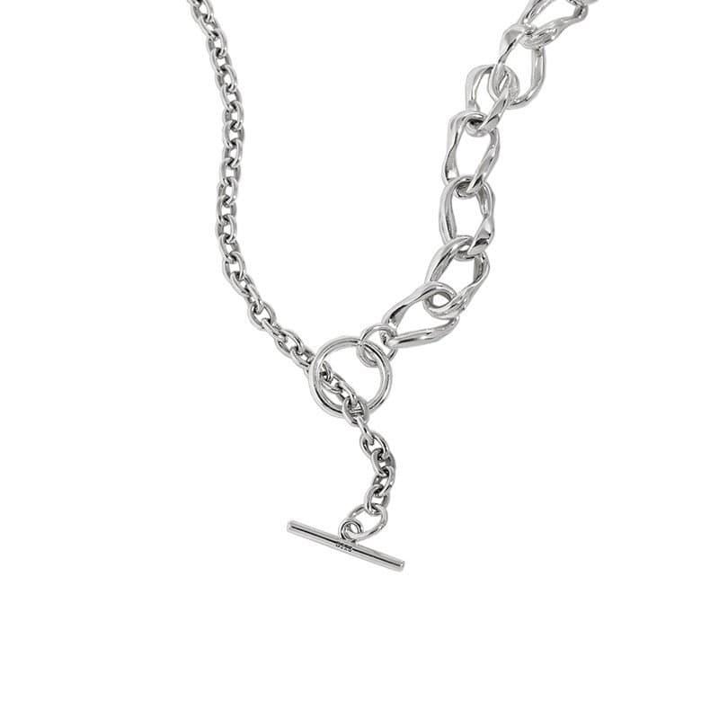 Asymmetric No Plating OT Lock Chain 925 Sterling Silver Necklace