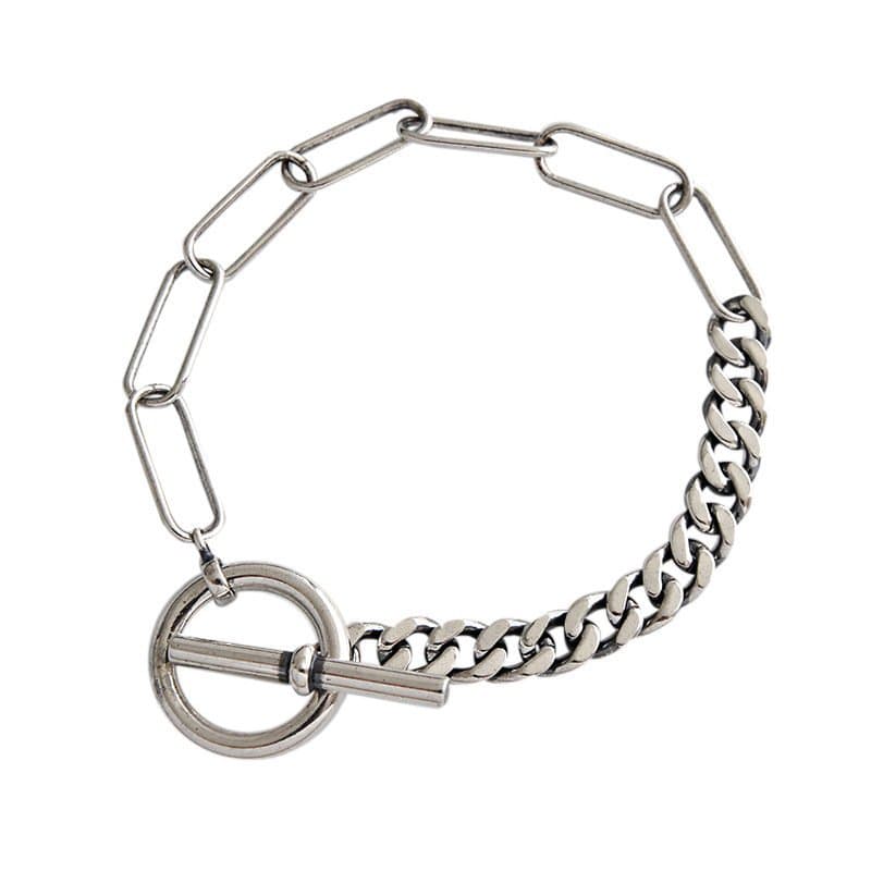 Asymmetric Vintage Curb Chain OT 925 Sterling Silver Bracelet