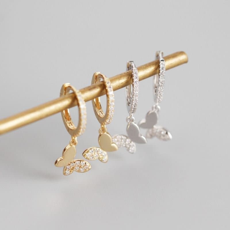 Butterfly CZ 925 Sterling Silver Hoop Earrings