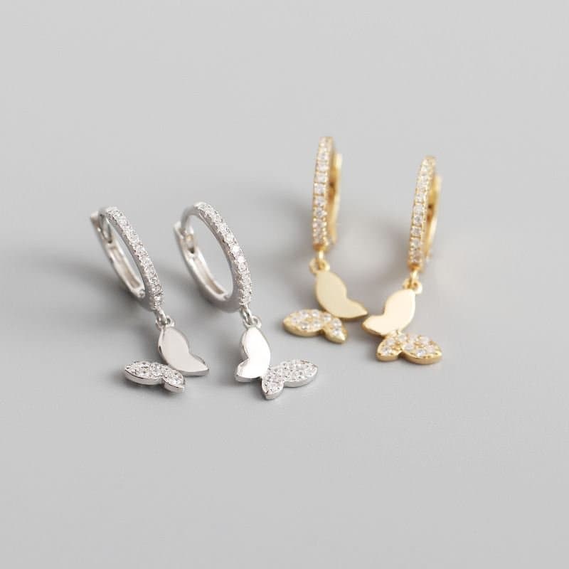 Butterfly CZ 925 Sterling Silver Hoop Earrings