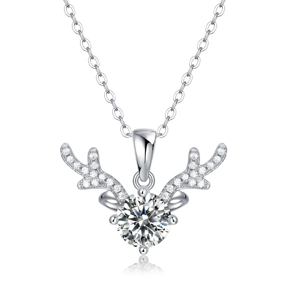 Moissanite CZ Angle Deer 925 Sterling Silver Necklace