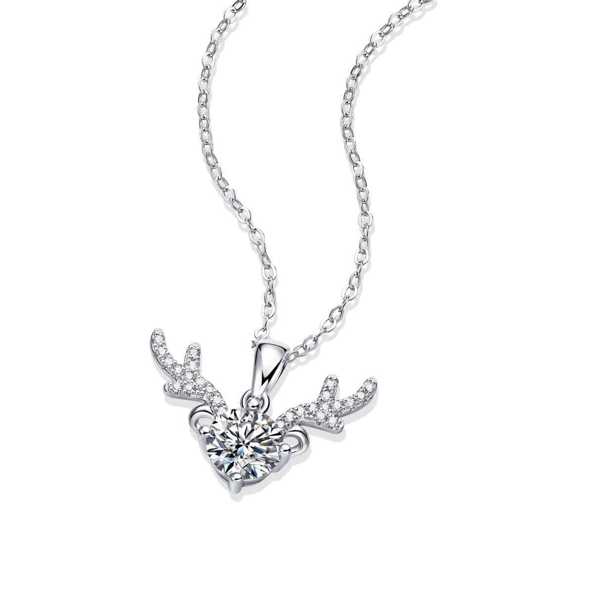 Moissanite CZ Angle Deer 925 Sterling Silver Necklace