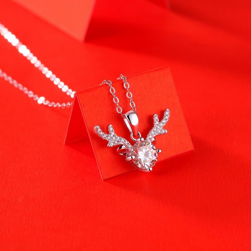 Moissanite CZ Angle Deer 925 Sterling Silver Necklace