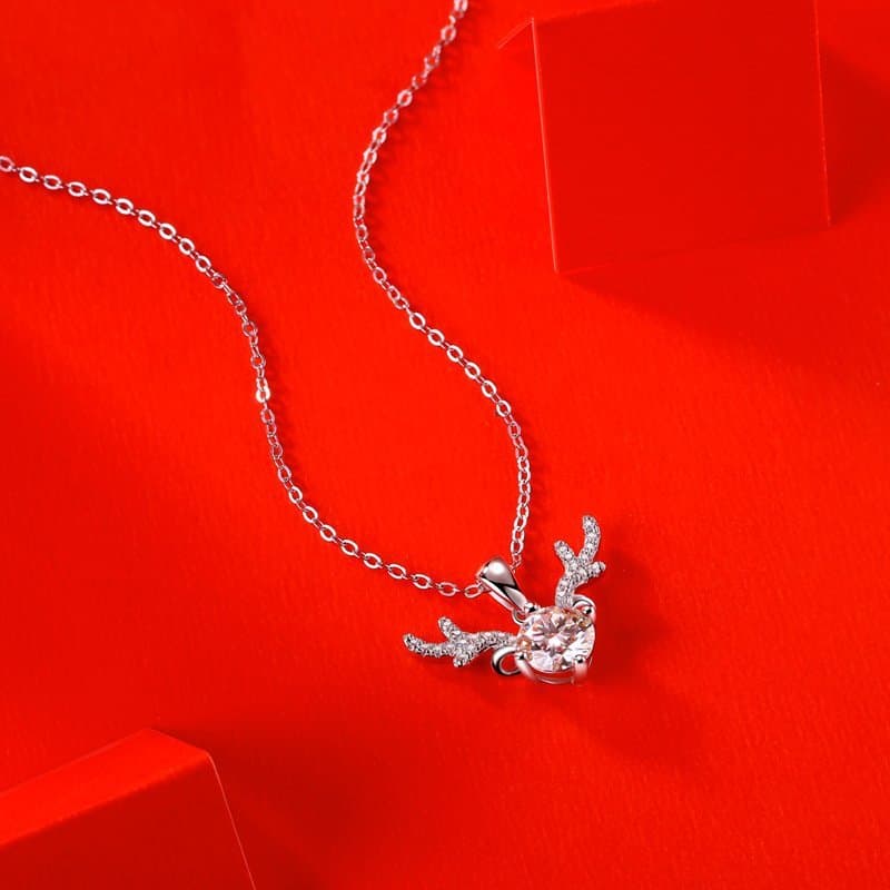 Moissanite CZ Angle Deer 925 Sterling Silver Necklace