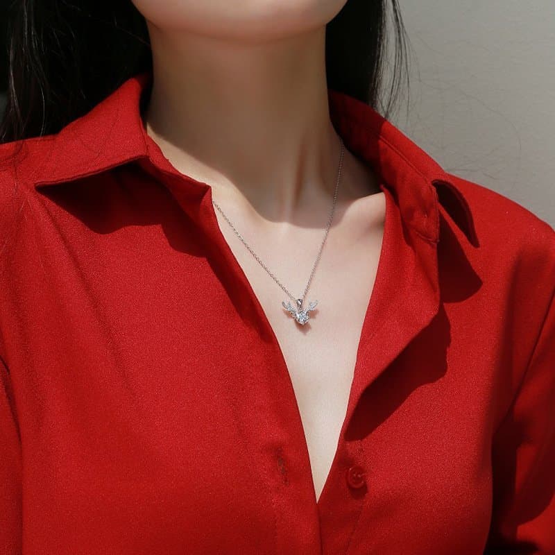 Moissanite CZ Angle Deer 925 Sterling Silver Necklace
