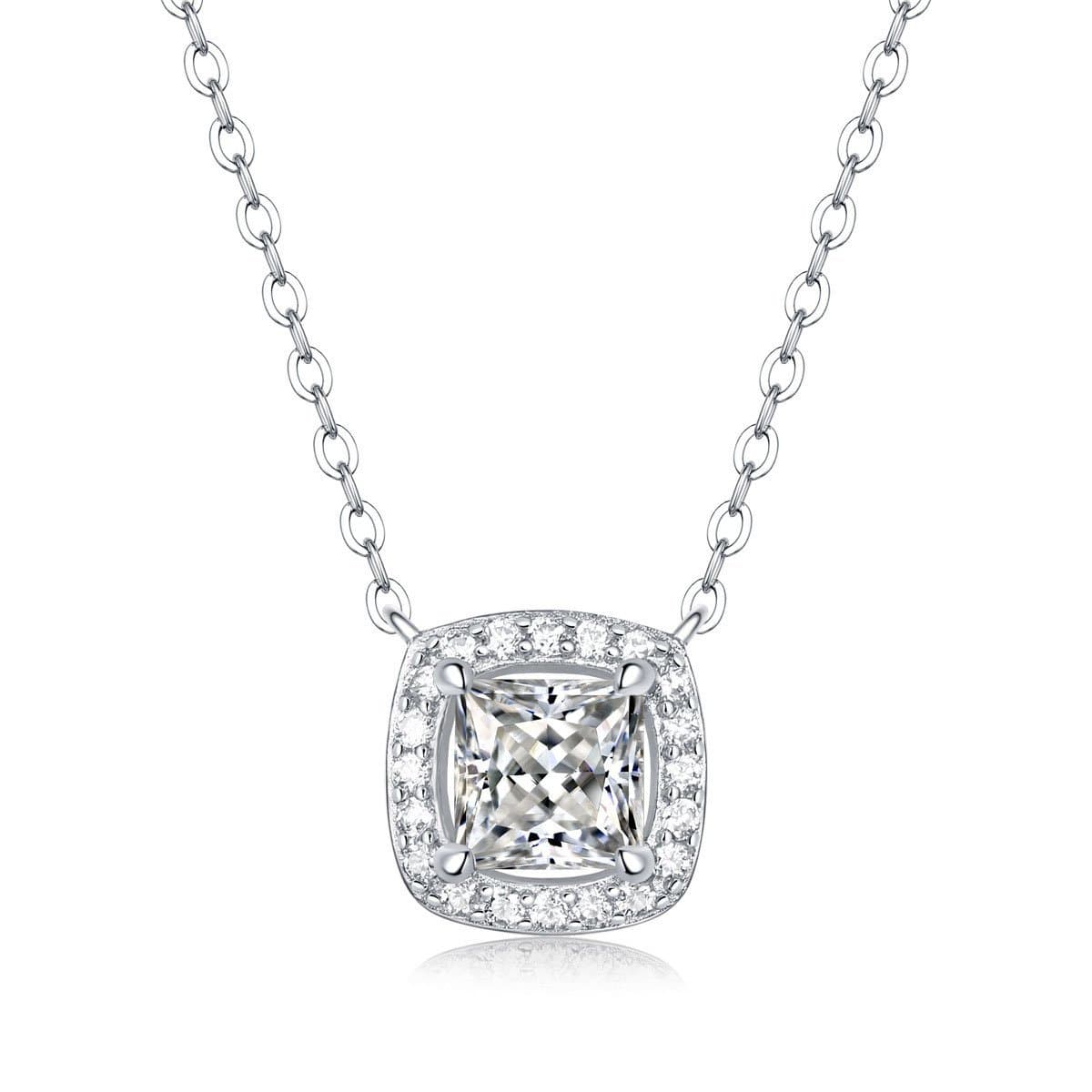 Square Moissanite CZ Geometric 925 Sterling Silver Necklace