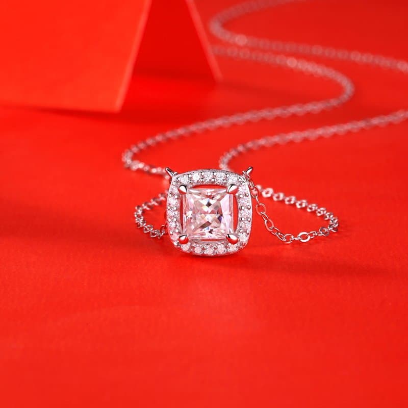 Square Moissanite CZ Geometric 925 Sterling Silver Necklace