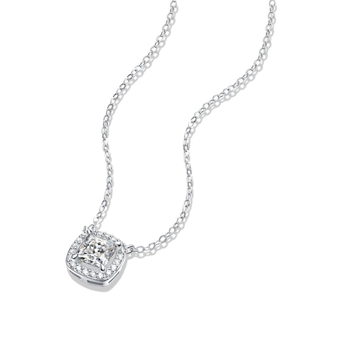 Square Moissanite CZ Geometric 925 Sterling Silver Necklace