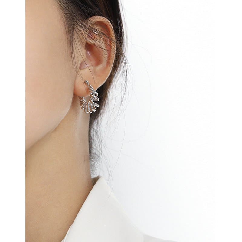 Hollow Spring Twisted 925 Sterling Silver Hoop Earrings